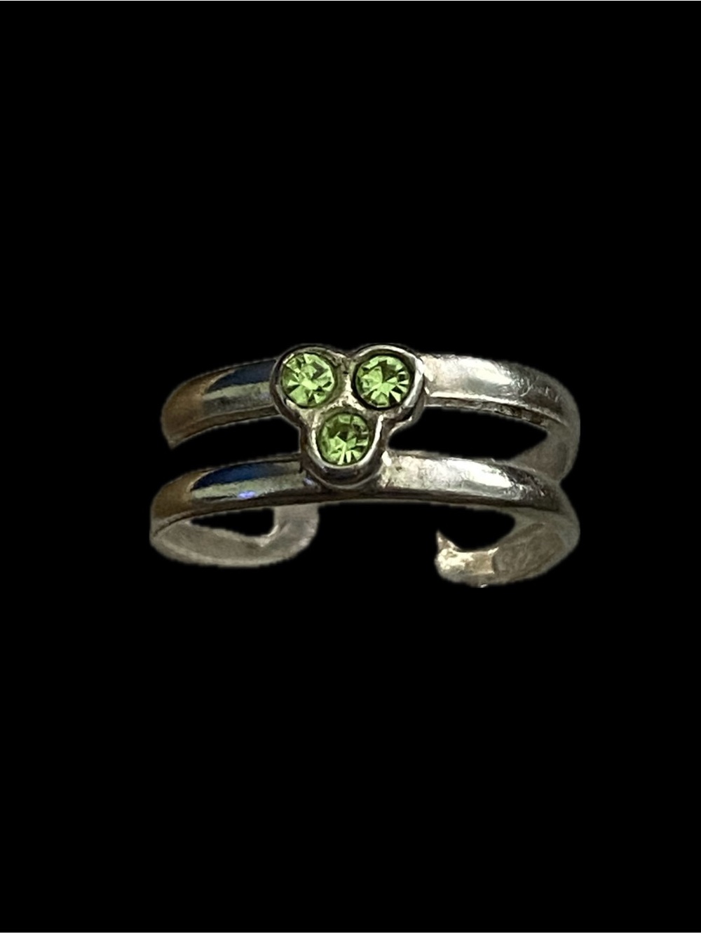 VTG 925 Sterling Silver Toe Ring NWT 1.35g Green Crystal Triple Cluster Band